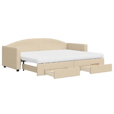 vidaXL Tagesbett Ausziehbar mit Schubladen Creme 80x200 cm Stoff