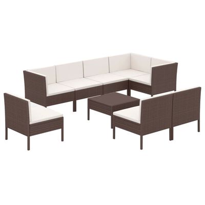 vidaXL 9-tlg. Garten-Lounge-Set mit Auflagen Poly Rattan Braun