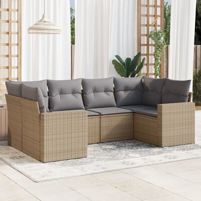 vidaXL 6-tlg. Garten-Sofagarnitur mit Kissen Beige Poly Rattan