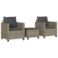 vidaXL 3-tlg. Bistro-Set mit Kissen Grau Poly Rattan