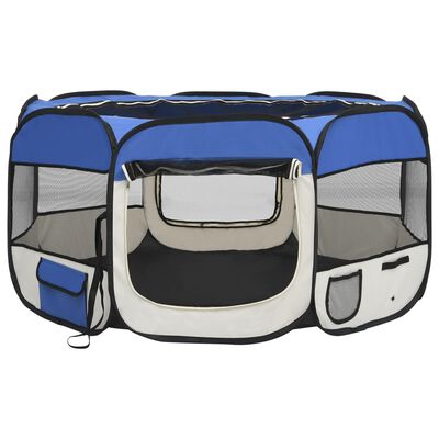 vidaXL Faltbarer Welpenlaufstall mit Tragetasche Blau 125x125x61 cm