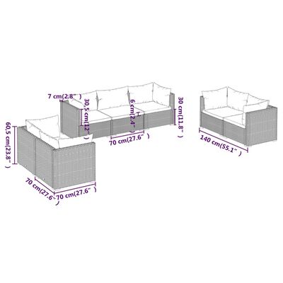 vidaXL 7-tlg. Garten-Lounge-Set mit Kissen Poly Rattan Schwarz