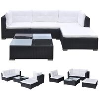 vidaXL 5-tlg. Garten-Lounge-Set mit Auflagen Poly Rattan Schwarz