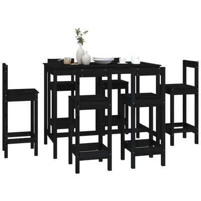 vidaXL 7-tlg. Bar-Set Schwarz Massivholz Kiefer