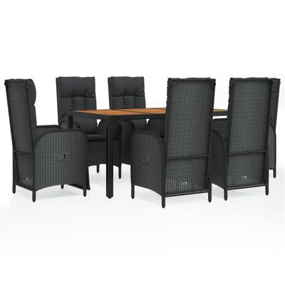 vidaXL 7-tlg. Garten-Essgruppe mit Kissen Schwarz Poly Rattan