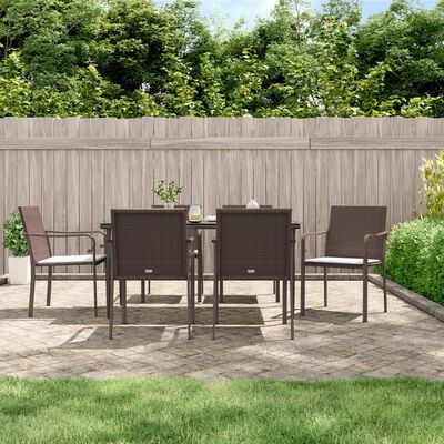 vidaXL 7-tlg. Garten-Essgruppe mit Kissen Poly Rattan und Stahl