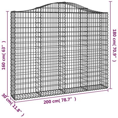 vidaXL Gabionen mit Hochbogen 8 Stk. 200x30x160/180cm Verzinktes Eisen