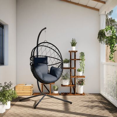 vidaXL Hängesessel Ei-Design mit Ständer Anthrazit Rattan und Stahl