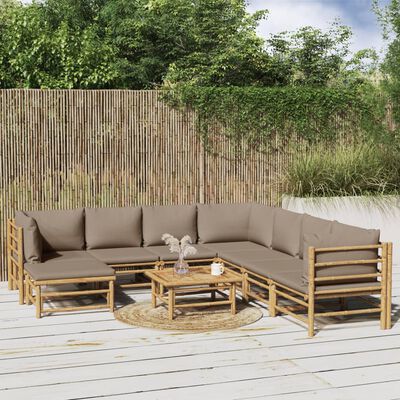 vidaXL 9-tlg. Garten-Lounge-Set mit Kissen Taupe Bambus