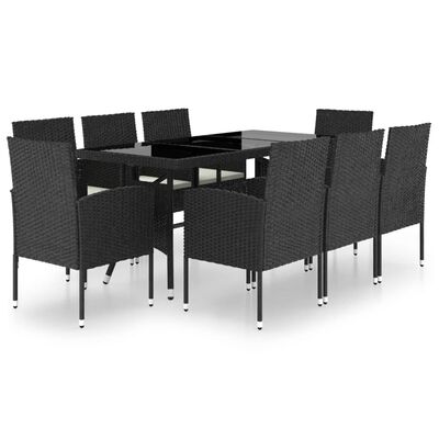 vidaXL 9-tlg. Garten-Essgruppe Poly Rattan Schwarz