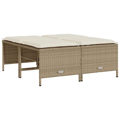 vidaXL Gartenhocker mit Kissen 4 Stk. Beige Poly Rattan