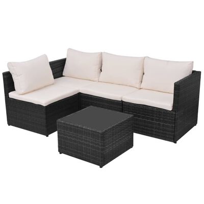 vidaXL 5-tlg. Garten-Lounge-Set mit Auflagen Poly Rattan Schwarz