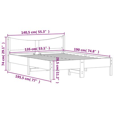 vidaXL Massivholzbett ohne Matratze Wachsbraun 135x190 cm Kiefernholz