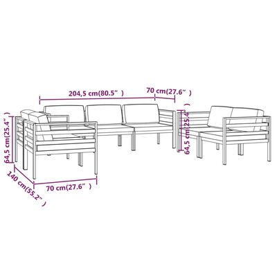 vidaXL 7-tlg. Garten-Lounge-Set mit Kissen Aluminium Anthrazit