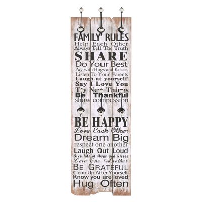 vidaXL Wandgarderobe mit 6 Haken 120 x 40 cm "FAMILY RULES"