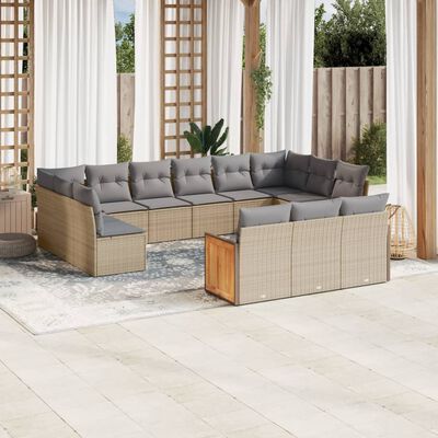 vidaXL 13-tlg. Garten-Sofagarnitur mit Kissen Beige Poly Rattan