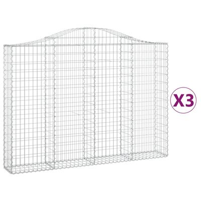 vidaXL Gabionen mit Hochbogen 3 Stk. 200x30x140/160cm Verzinktes Eisen