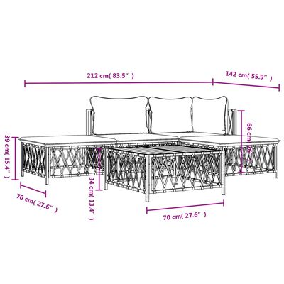 vidaXL 5-tlg. Garten-Lounge-Set mit Kissen Weiß Stahl