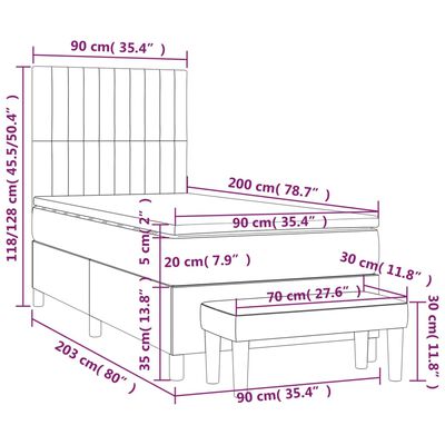 vidaXL Boxspringbett mit Matratze Hellgrau 90x200 cm Stoff