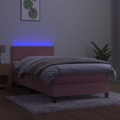 vidaXL Boxspringbett mit Matratze & LED Rosa 100x200 cm Samt