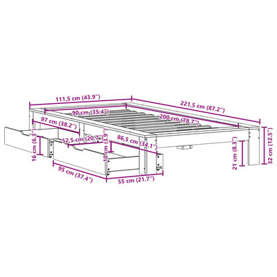 vidaXL Massivholzbett ohne Matratze Weiß 90x200 cm Kiefernholz