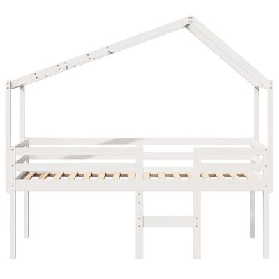 vidaXL Hochbett mit Dach Weiß 75x190 cm Massivholz Kiefer