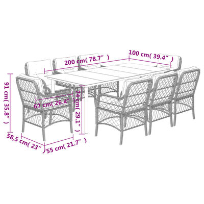 vidaXL 9-tlg. Garten-Essgruppe mit Kissen Schwarz Poly Rattan