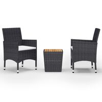 vidaXL 3-tlg. Bistro-Set Poly Rattan und Akazienholz Schwarz