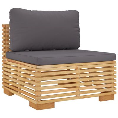 vidaXL Garten-Mittelsofa mit Dunkelgrauen Kissen Massivholz Teak