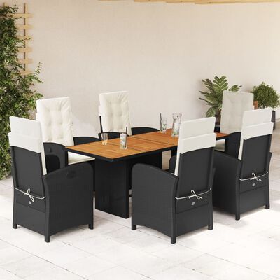 vidaXL 7-tlg. Garten-Essgruppe mit Kissen Schwarz Poly Rattan