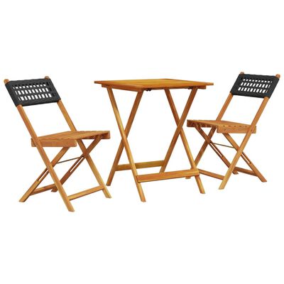 vidaXL 3-tlg. Bistro-Set Schwarz Poly Rattan und Massivholz