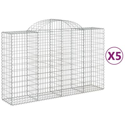 vidaXL Gabionen mit Hochbogen 5 Stk. 200x50x120/140cm Verzinktes Eisen