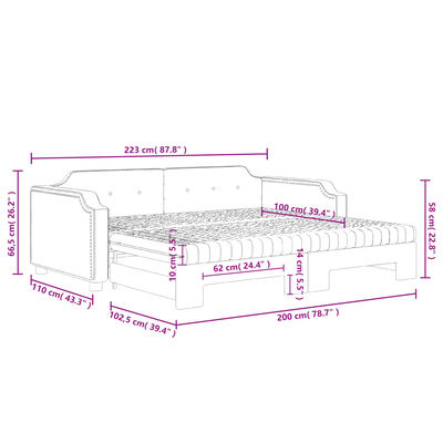 vidaXL Tagesbett Ausziehbar mit Matratzen Creme 100x200 cm Stoff