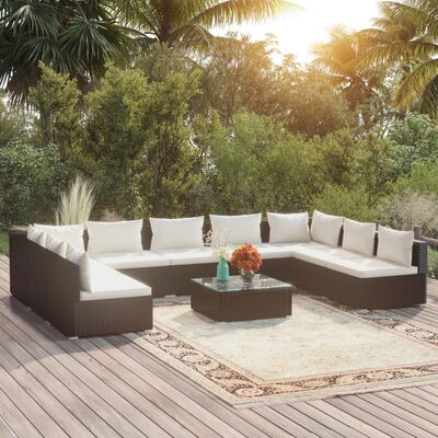 vidaXL 10-tlg. Garten-Lounge-Set mit Kissen Poly Rattan Schwarz