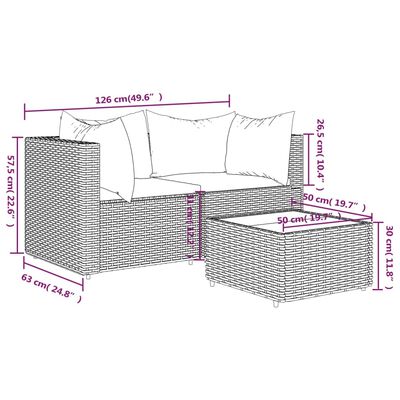 vidaXL 3-tlg. Garten-Lounge-Set mit Kissen Grau Poly Rattan