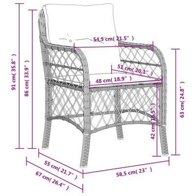 vidaXL Gartenstühle mit Kissen 2 Stk. Schwarz Poly Rattan