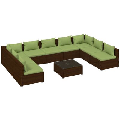 vidaXL 10-tlg. Garten-Lounge-Set mit Kissen Poly Rattan Braun