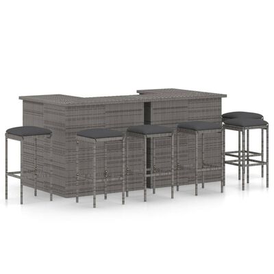 vidaXL 8-tlg. Gartenbar-Set mit Kissen Poly Rattan Grau