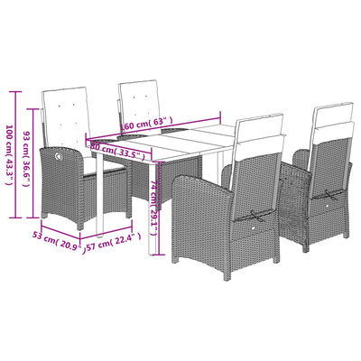 vidaXL 5-tlg. Garten-Essgruppe mit Kissen Beige Poly Rattan