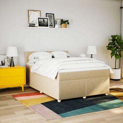 vidaXL Boxspringbett mit Matratze Creme 160x200 cm Stoff