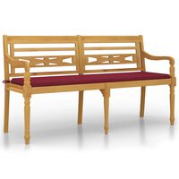 vidaXL Batavia-Bank mit Weinrotem Kissen 150 cm Massivholz Teak