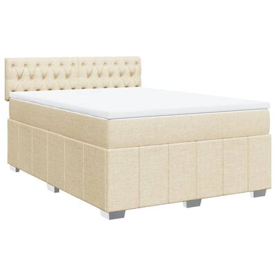 vidaXL Boxspringbett mit Matratze Creme 140x190 cm Stoff