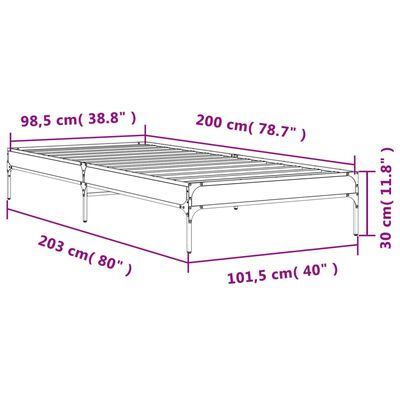 vidaXL Bettgestell Räuchereiche 100x200 cm Holzwerkstoff und Metall