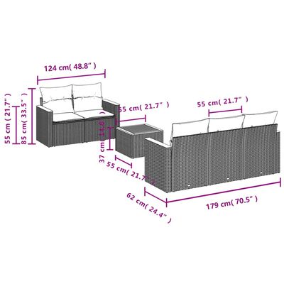 vidaXL 6-tlg. Garten-Sofagarnitur mit Kissen Schwarz Poly Rattan