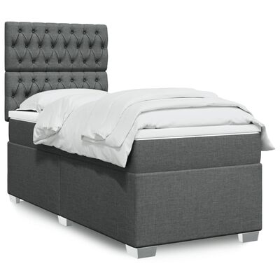 vidaXL Boxspringbett mit Matratze Dunkelgrau 100x200 cm Stoff