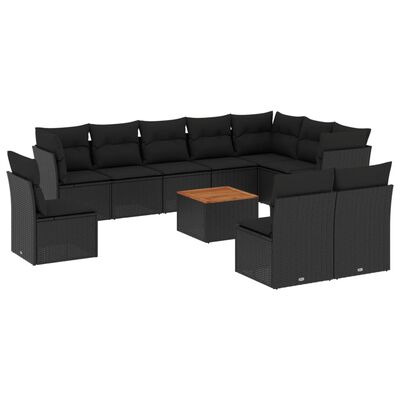 vidaXL 11-tlg. Garten-Sofagarnitur mit Kissen Schwarz Poly Rattan