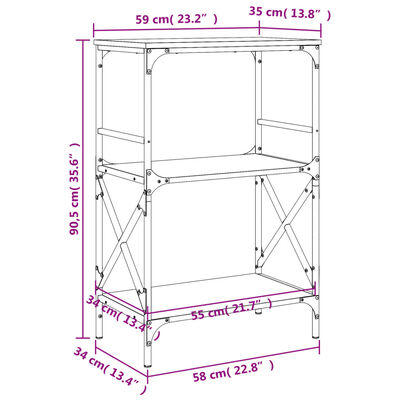 vidaXL Bücherregal 3 Böden Sonoma-Eiche 59x35x90,5 cm Holzwerkstoff