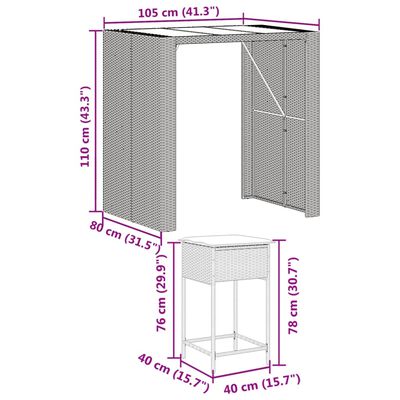 vidaXL 5-tlg. Gartenbar-Set mit Kissen Braun Poly Rattan