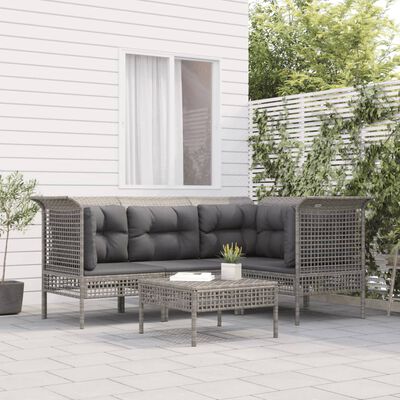 vidaXL 5-tlg. Garten-Lounge-Set mit Kissen Grau Poly Rattan