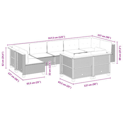 vidaXL 9-tlg. Garten-Sofagarnitur mit Kissen Grau Poly Rattan